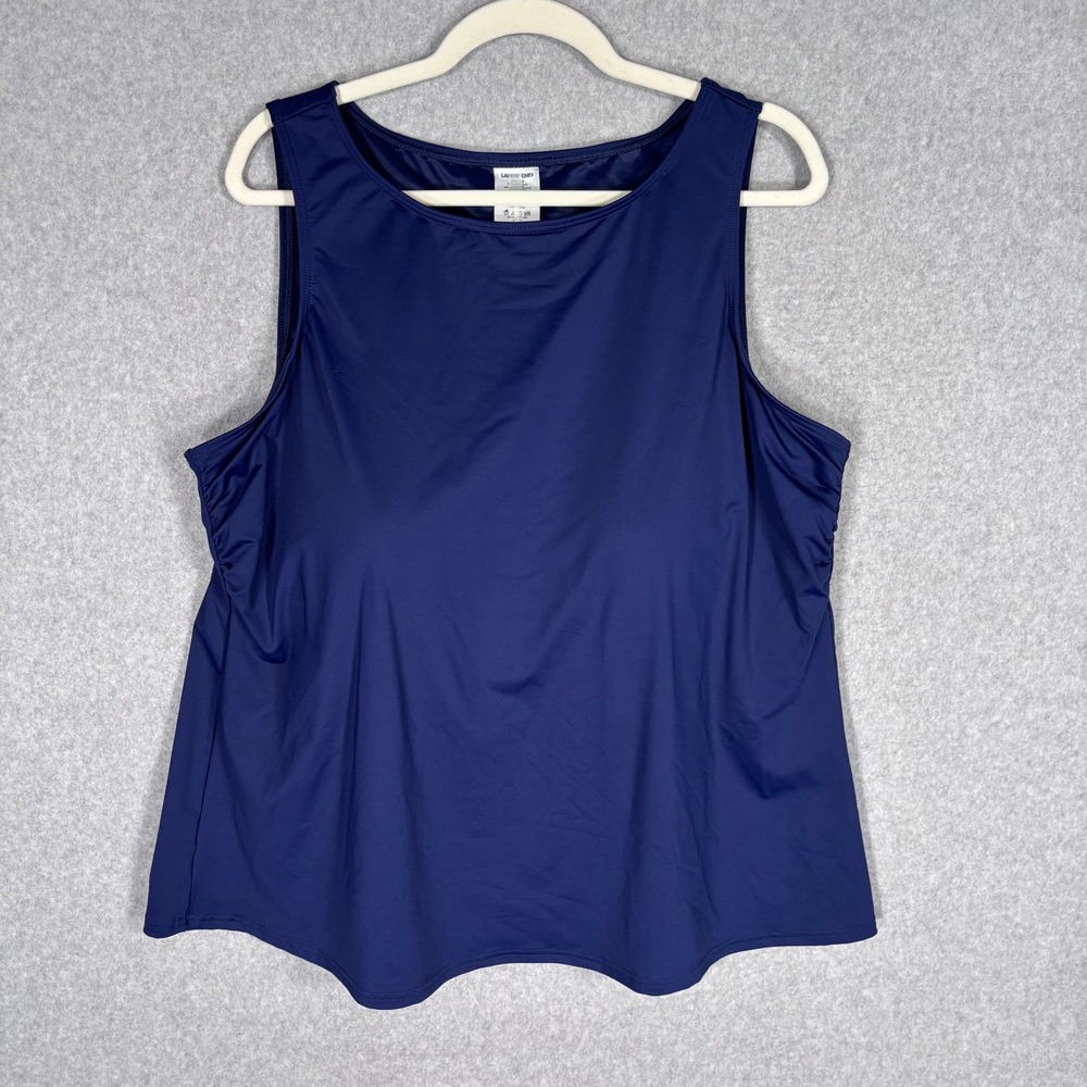 Lands End High Neck Tankini 22W DD Navy Blue Built In Bra Swimsuit Ruched Side